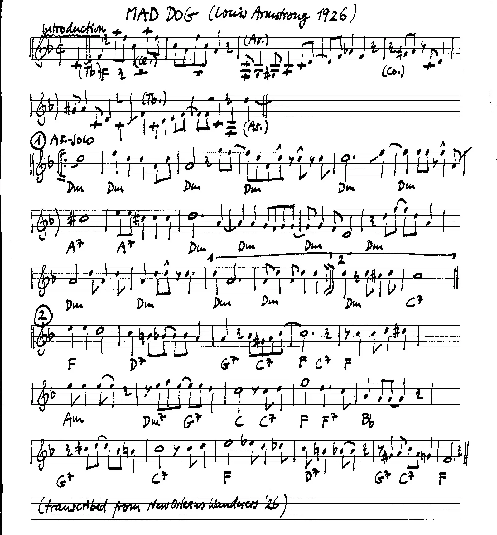 mad dog grilles free jazz leadsheet - Courtesy of the Jungle Jazz Band